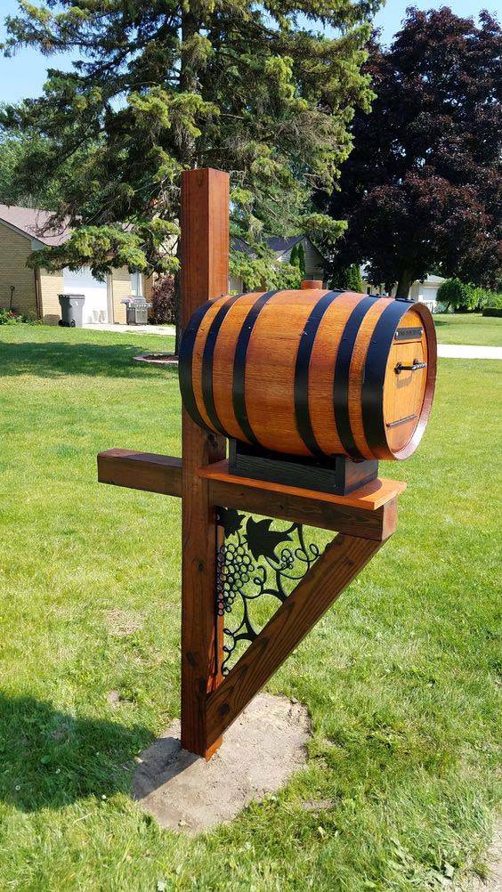 whiskey barrel mailbox on stand