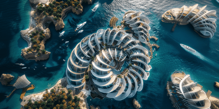 Dreamy Floating Spiral Architecture Inspired by the Golden Ratio