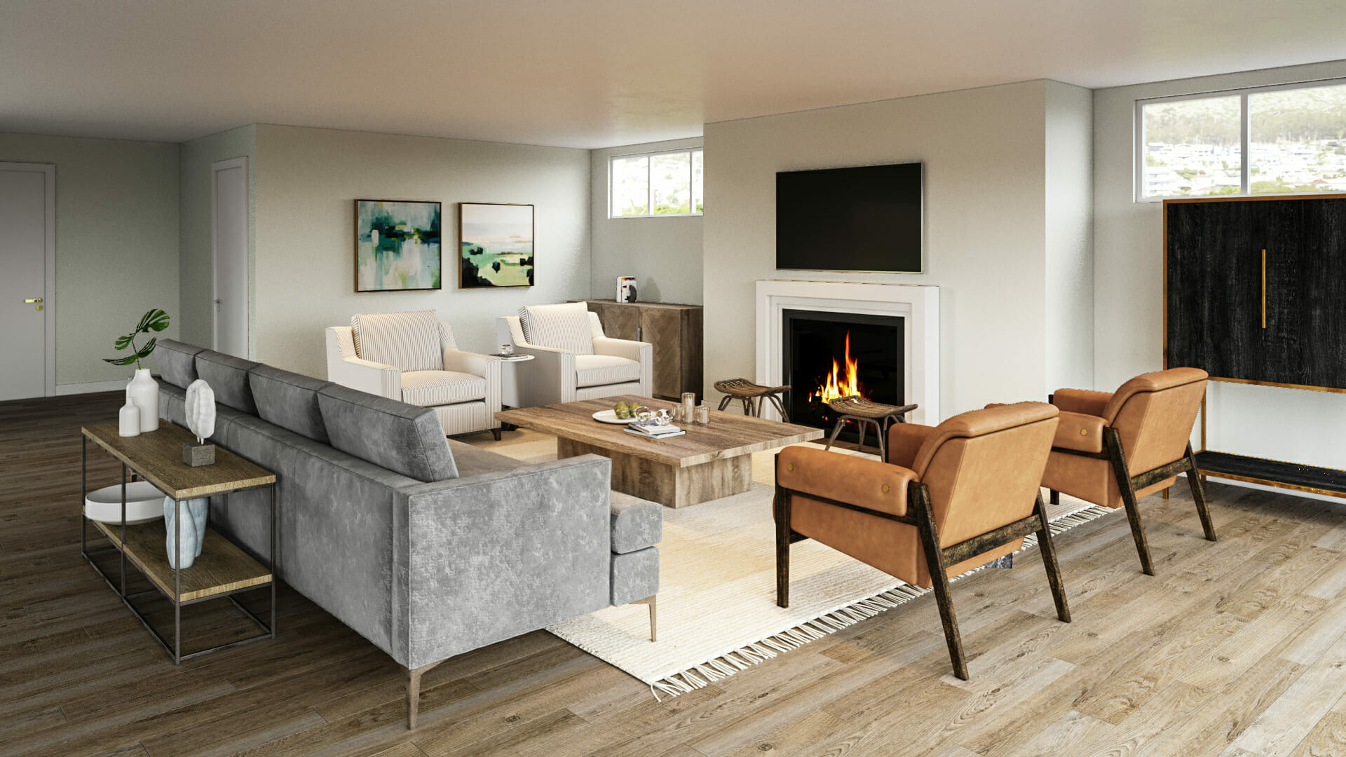Cozy contemporary living room by Decorilla and Boston interior decorator, Ashley H.