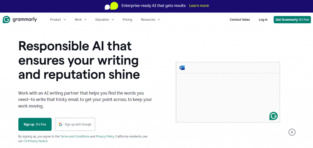 Grammarly AI content generation assistant, image credit Grammarly AI