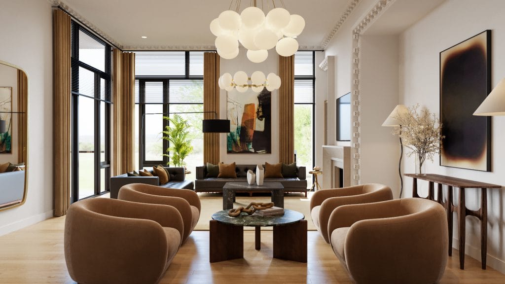 A lavish neoclassical style formal living room design by Decorilla