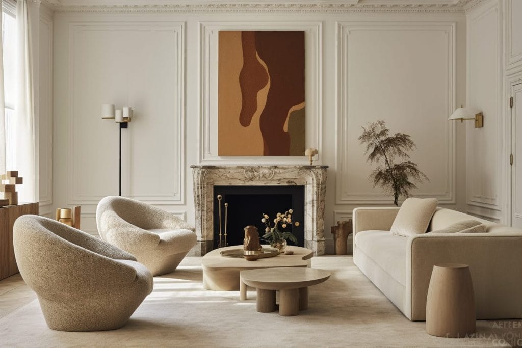 Classic decor and curvy, cocooning forms in a living room by Decorilla