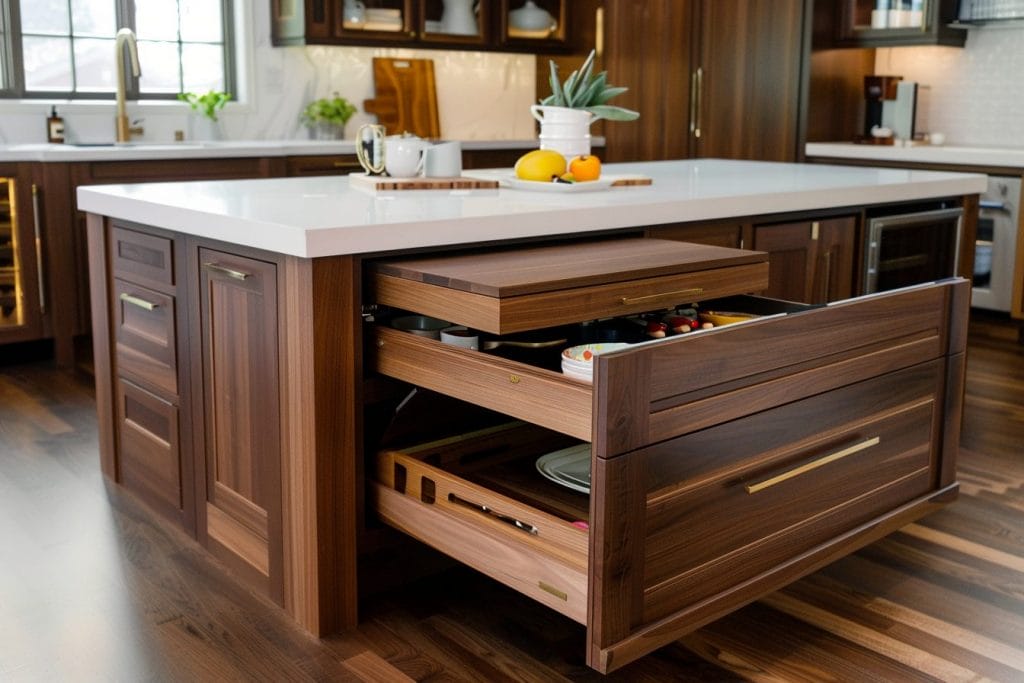 Decorate your kitchen island minimally by utliziing smart storage by Decorilla