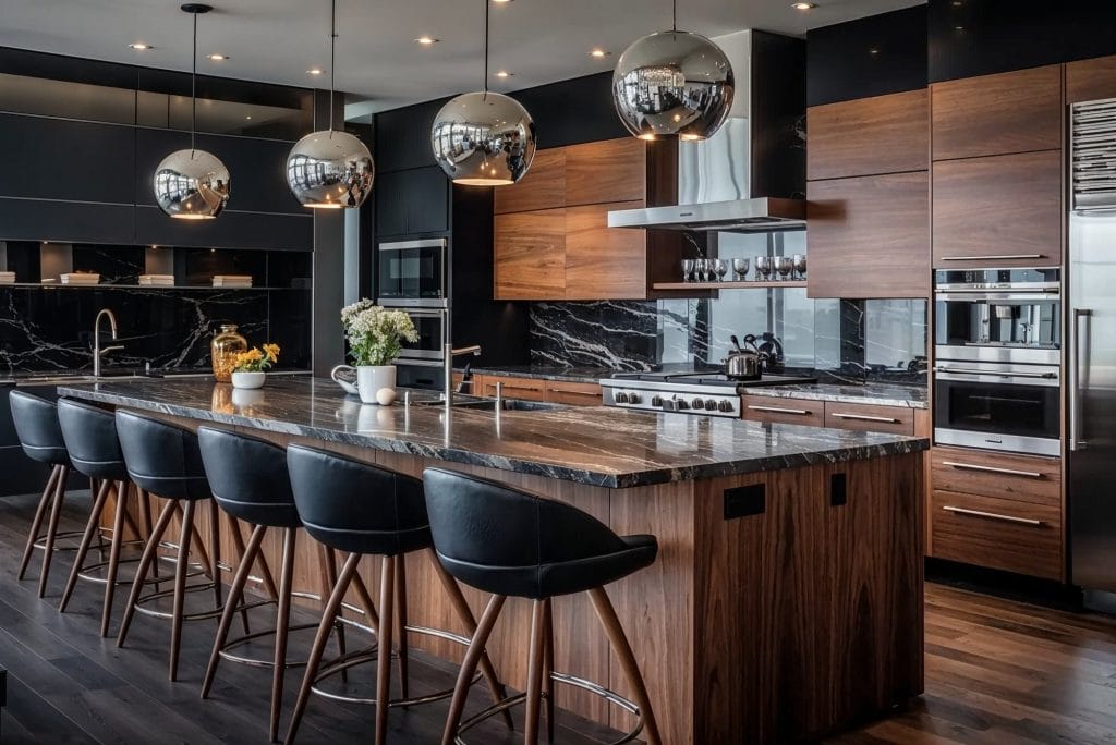 Styling a kitchen island with dramatic lighting by Decorilla