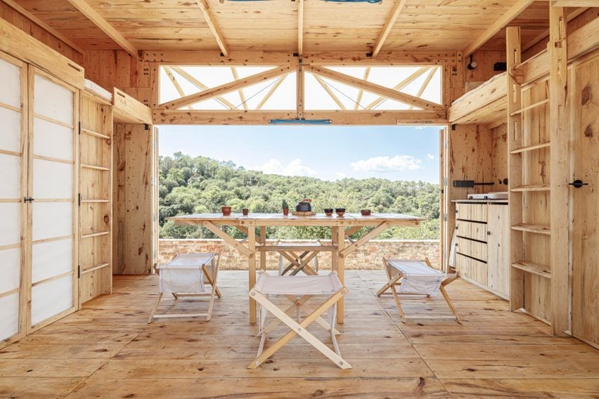 Wooden interior of mobile Moca home