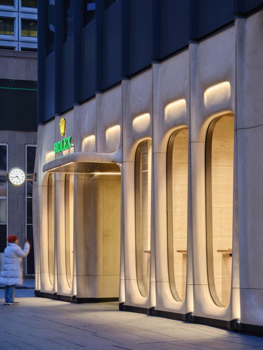 Night view of the Rolex store in Toronto