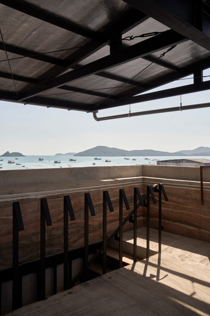 Roof terrace at rammed-earth Chonburi Multi-Purpose Building