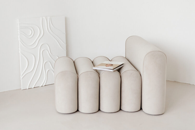 Modular modern seating with textured upholstery.