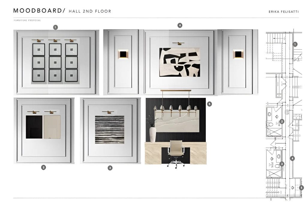 Preliminary proposal for hallway decor and design by Decorilla designer Erika F.