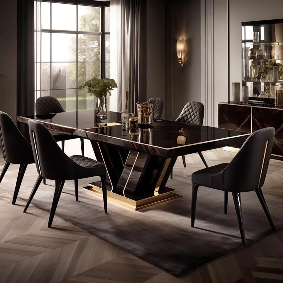 Stunning abstract dining table and chairs designed and manufactured with the assistance of AI