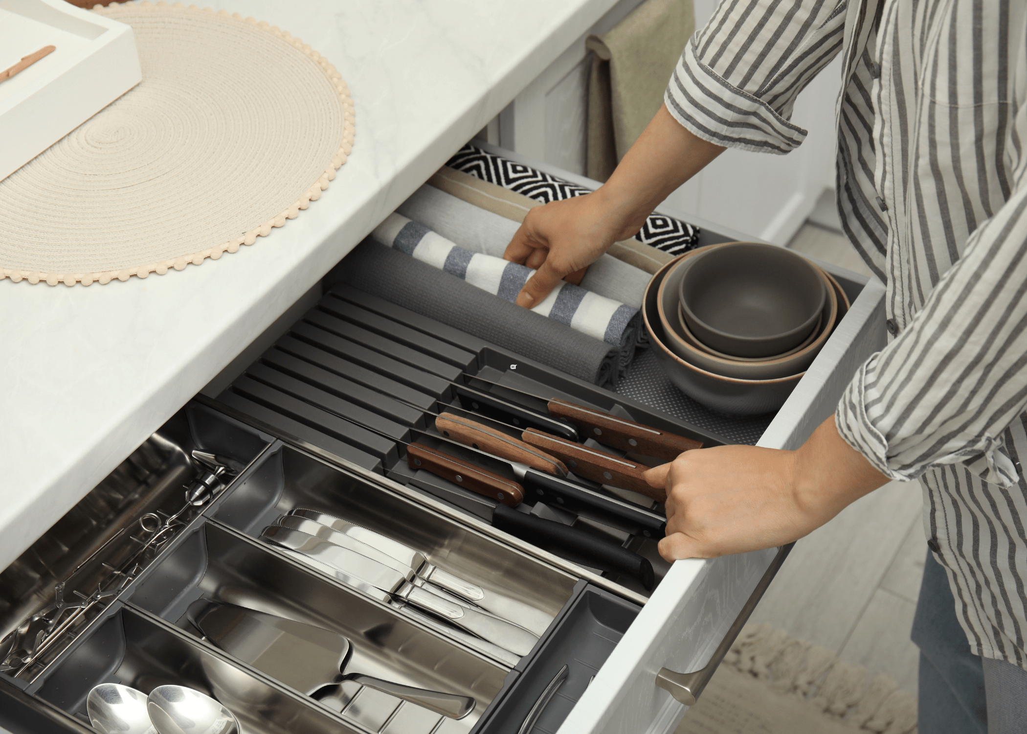 drawer dividers in a kitchen.