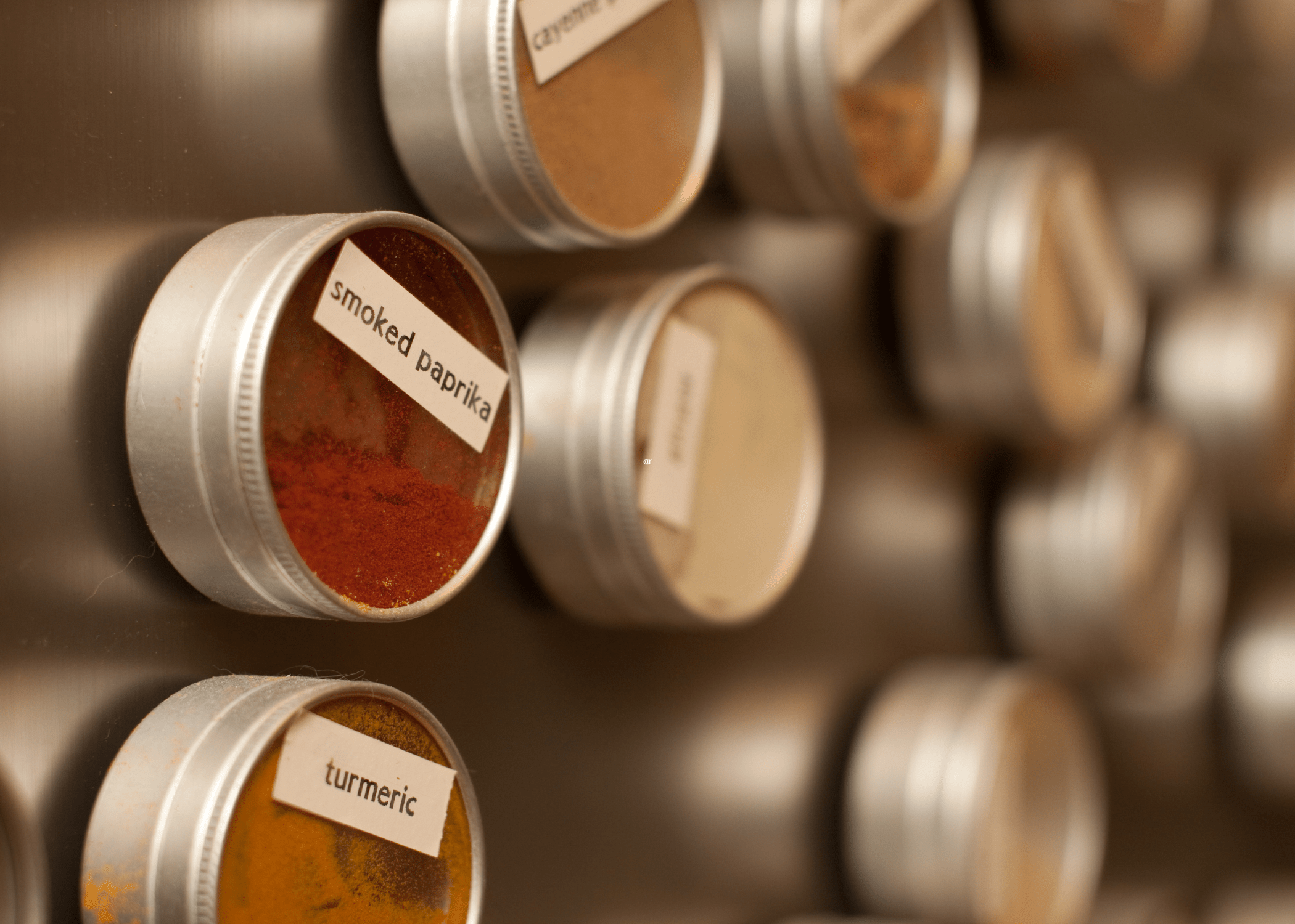 magnetic spice rack on fridge.