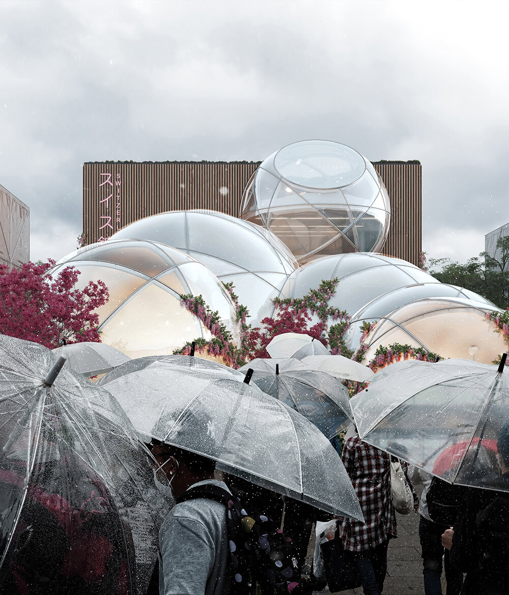 swiss pavilion to welcome visitors inside spheres engulfed by plants at expo 2025 osaka