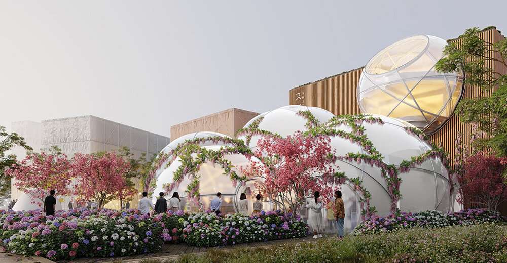 swiss pavilion to welcome visitors inside spheres engulfed by plants at expo 2025 osaka