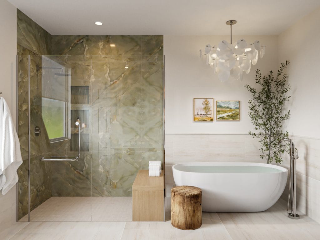 Serene bathroom design with spa vibes by Decorilla