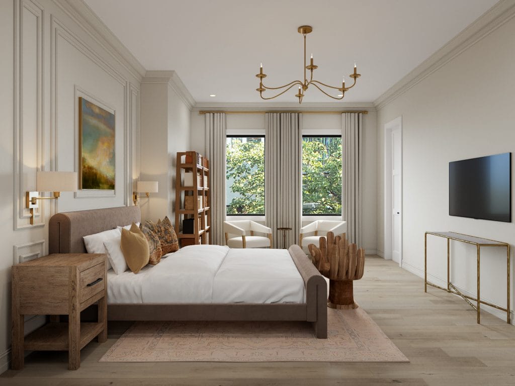 Refined bedroom elegance where the old world meets modern decor, by Decorilla