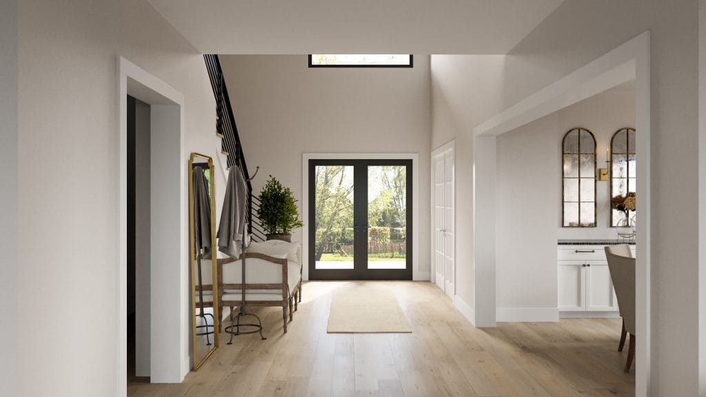 Subtle details and rich textures highlight modern Old World decor in this hallway by Decorilla