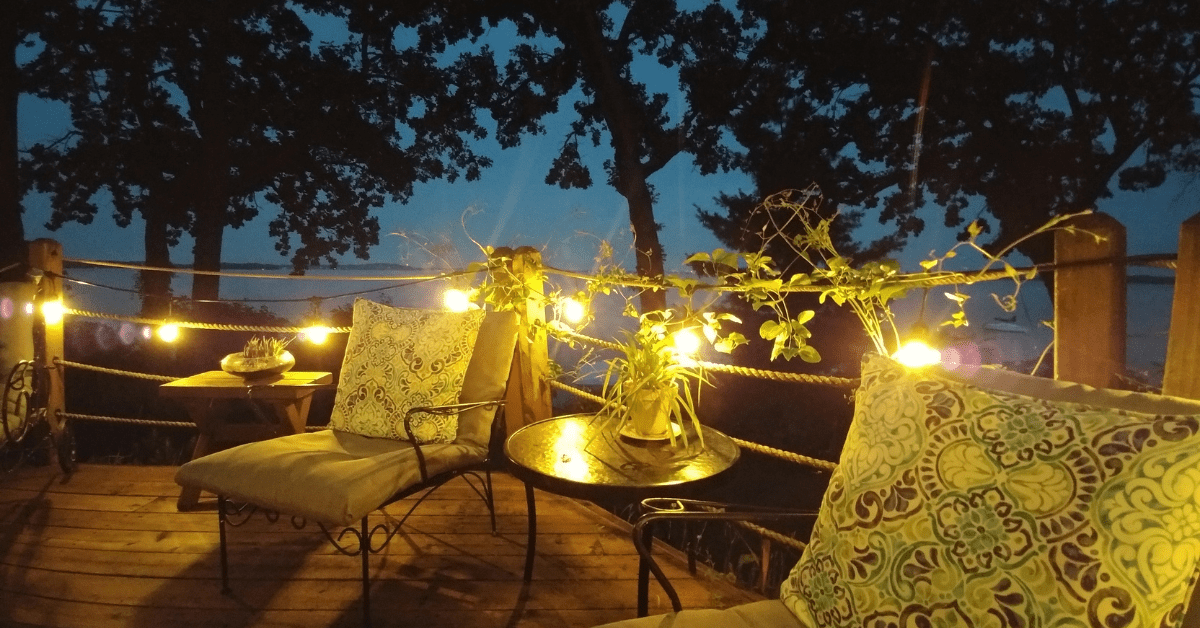 Patio at night with lights