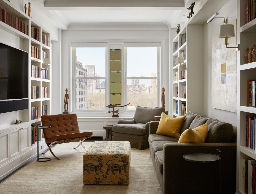 Timeless brown sofa living room design by Decorilla designer, Leonara M.