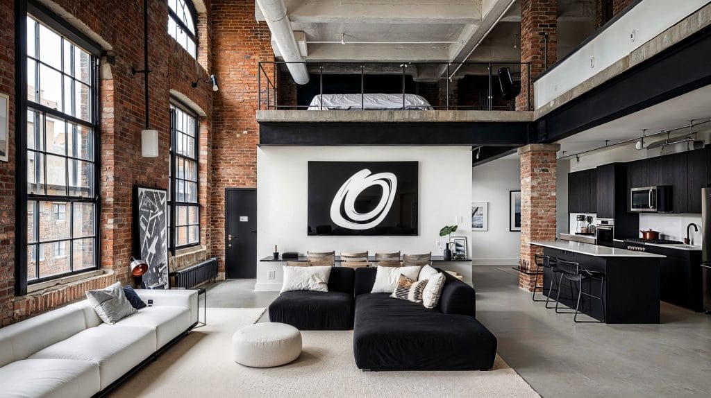 Industrial bachelor pad loft ideas by DECORILLA