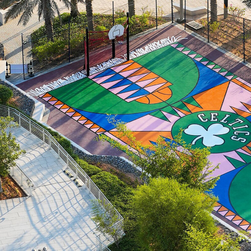 shoot hoops on a middle eastern rug at katrien vanderlinden’s basketball court in abu dhabi