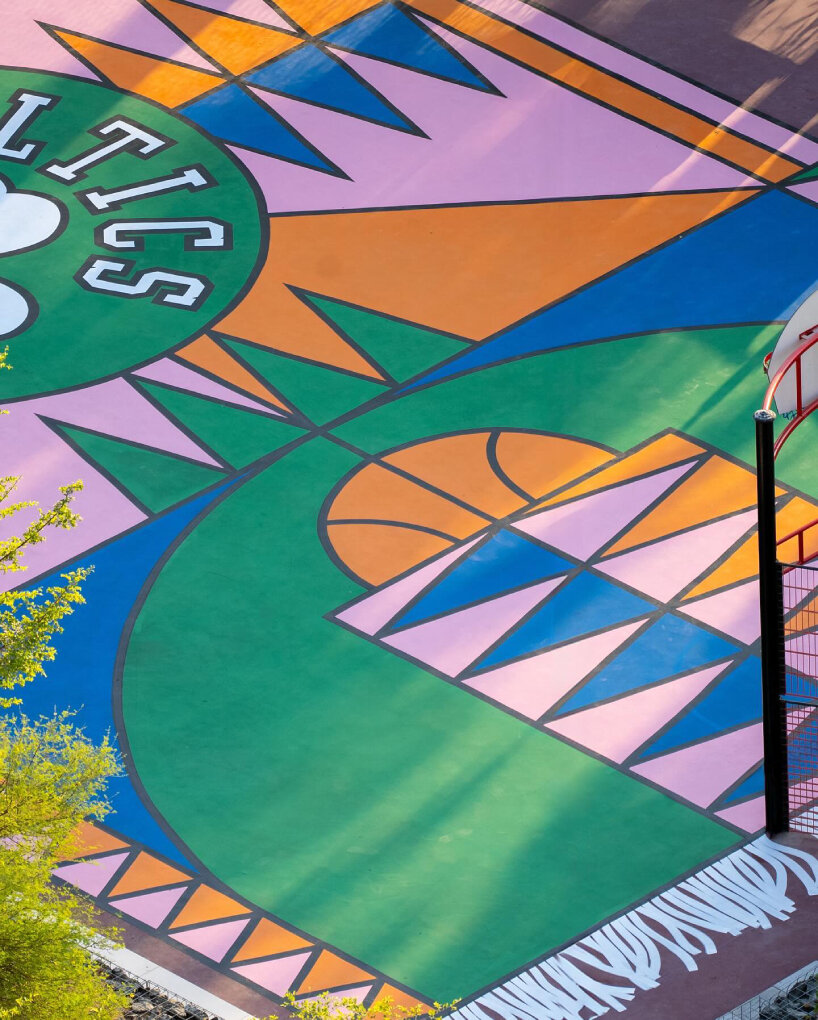 shoot hoops on a middle eastern rug at katrien vanderlinden’s basketball court in abu dhabi