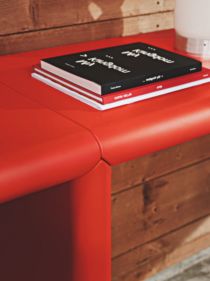 closeup of red console table