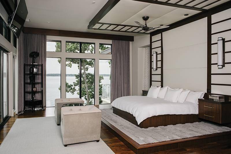 Modern bedroom with white bed.