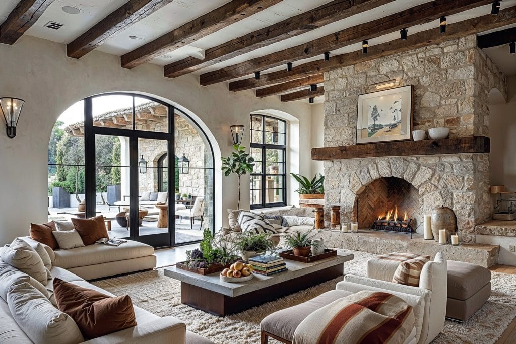 Spanish large living room with cozy seating by DECORILLA