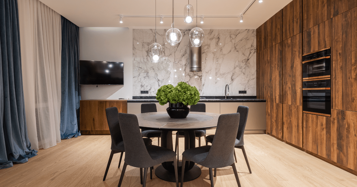 Dining room table in a modern house.