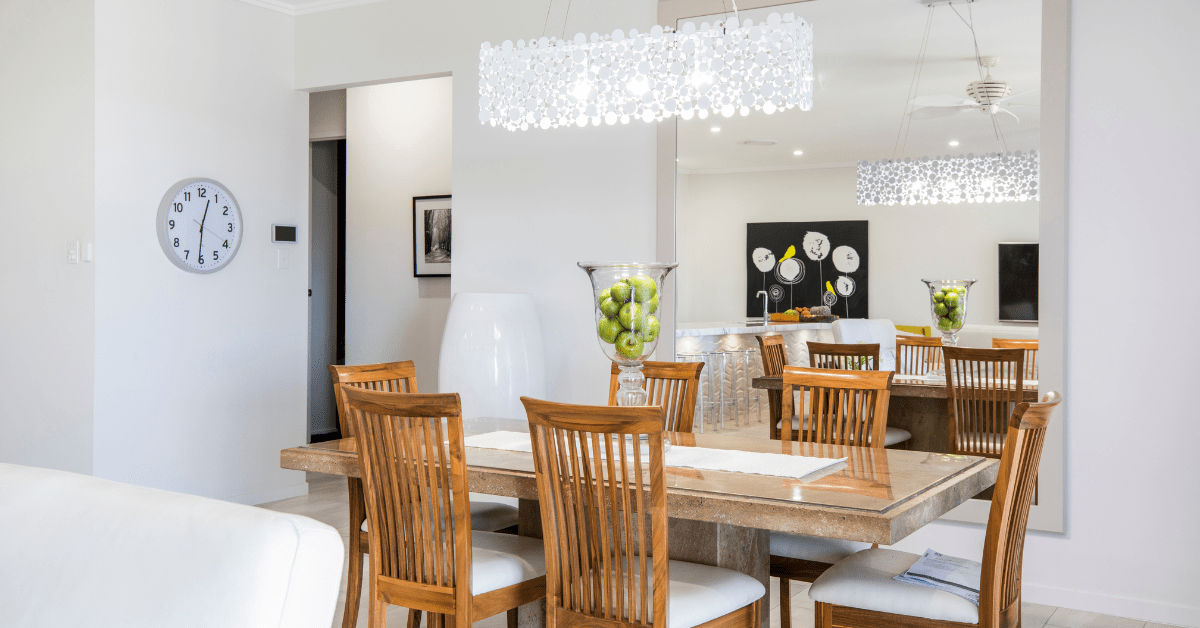 Dining room table with a runner.