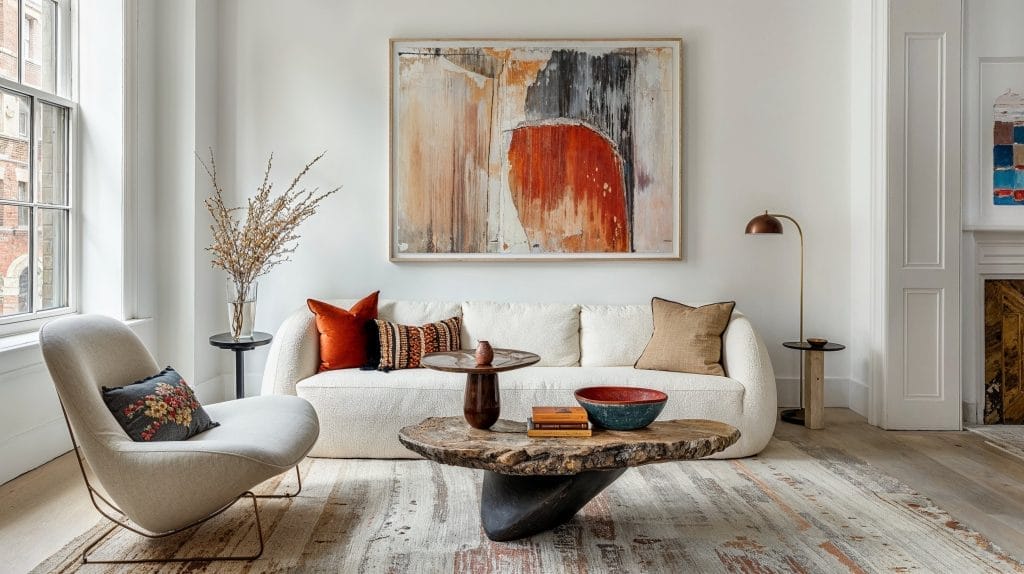 Warm tones and boho vibes in Scandi living rooms by Decorilla