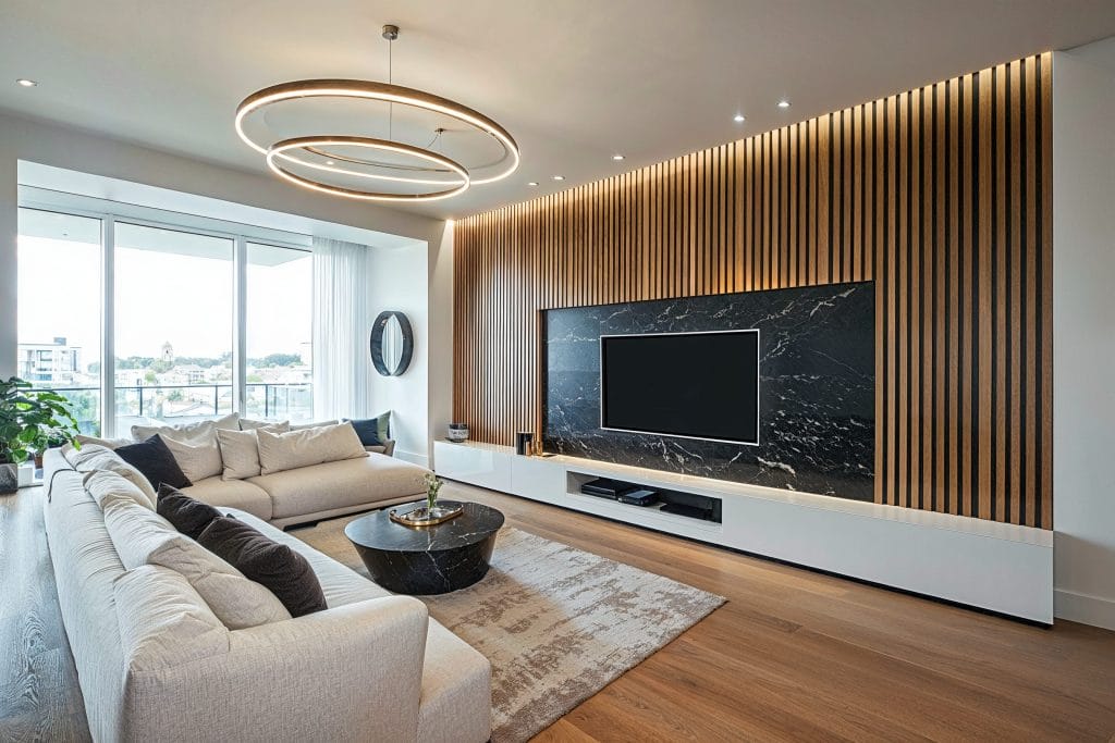 Modern living room accent wall design by DECORILLA