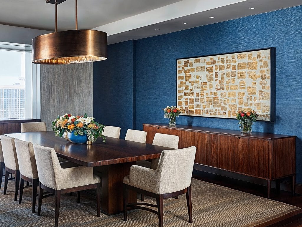 Contemporary dining room in Valspar's Encore paint color of the year 2025 by DECORILLA