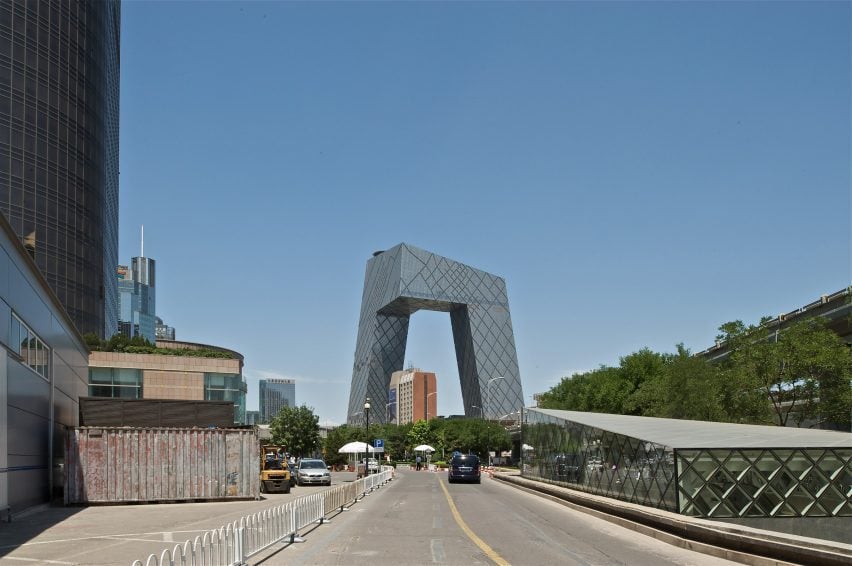 Two skyscrapers connected by a skybridge in Beijing