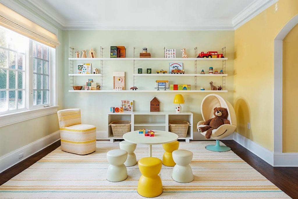 Contemporary eclectic playroom with Chartreuse Sherwin Williams color of the year by DECORILLA