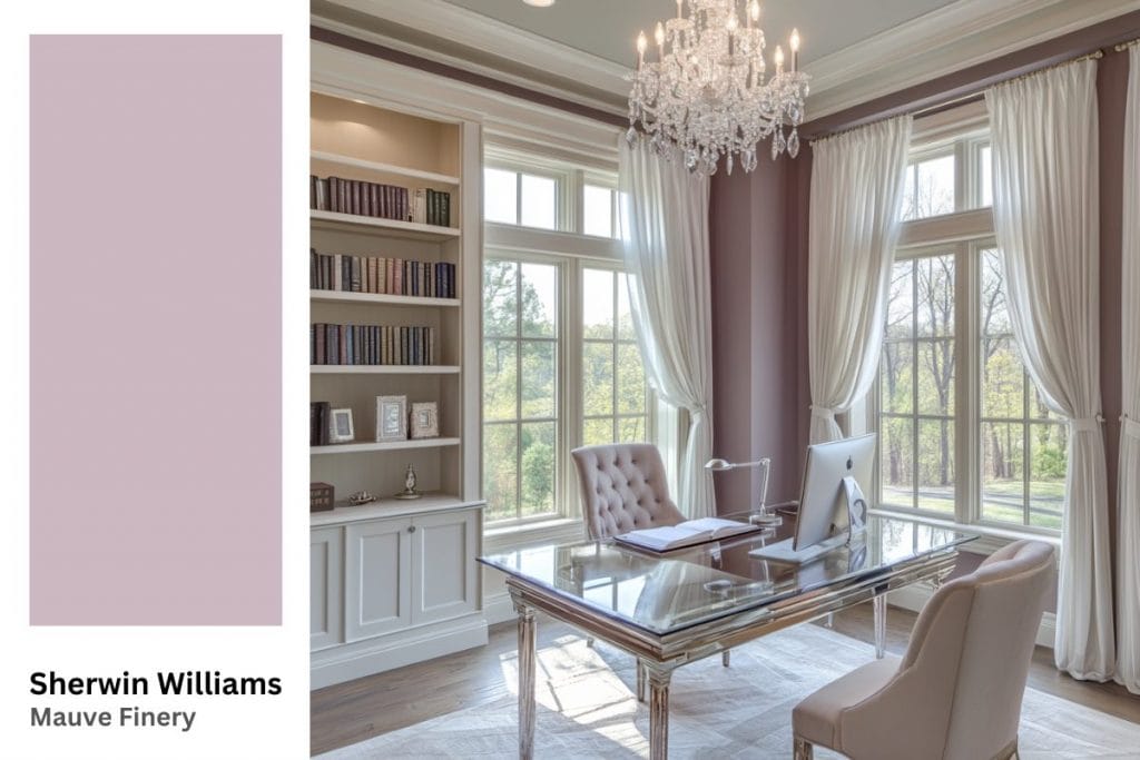 Glam home office with Mauve Finery color walls by DECORILLA