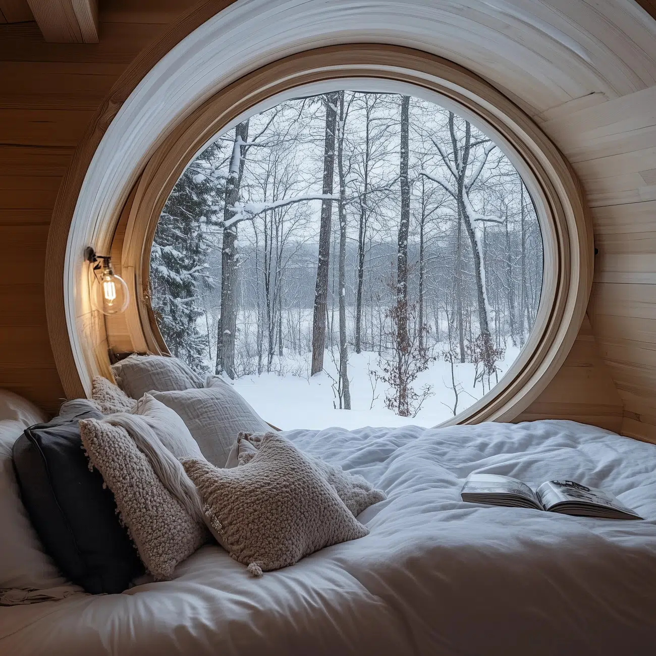 Burl Treehouse perched in a wintery forest