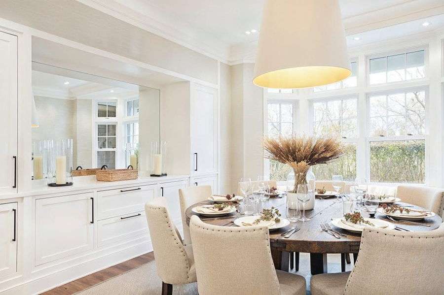 Transitional all white dining room inspiration by Decorilla designer, Peter C.