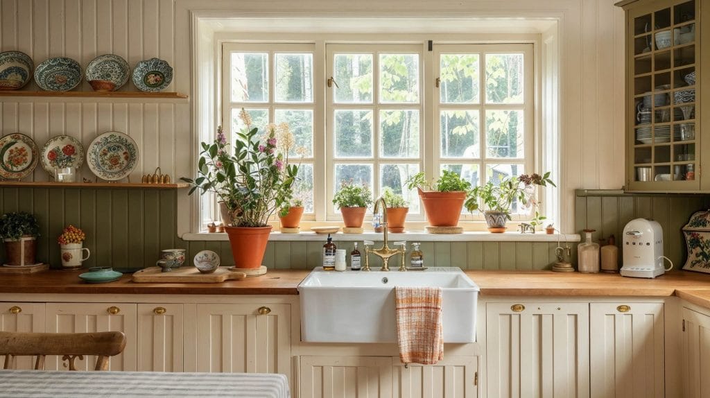 Contemporary vintage farmhouse kitchen design by DECORILLA