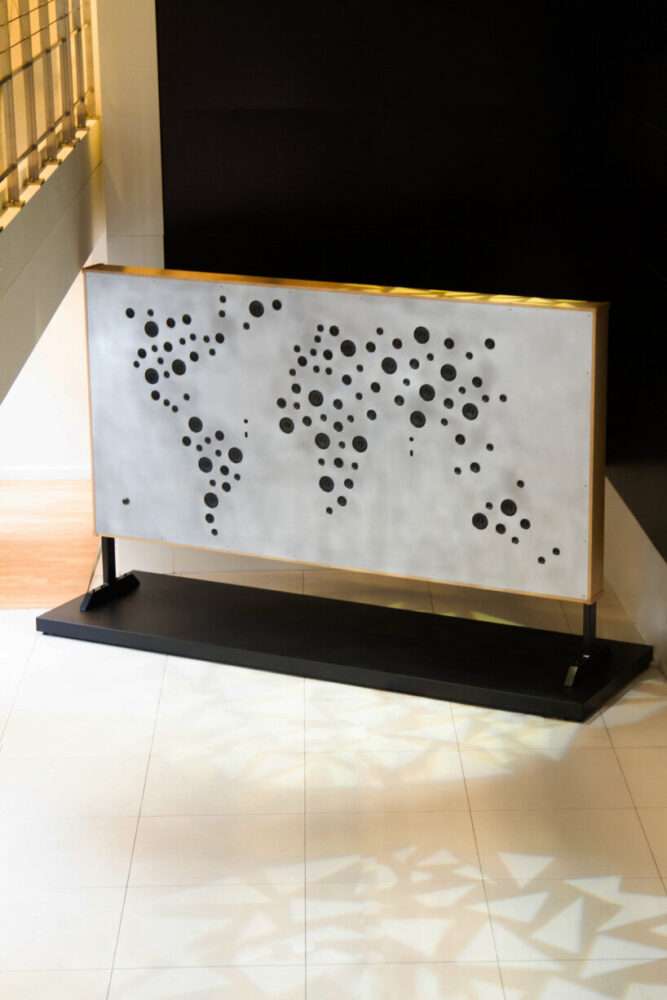 yuri suzuki installs world map with speakers that play ambient sounds at google’s paris office