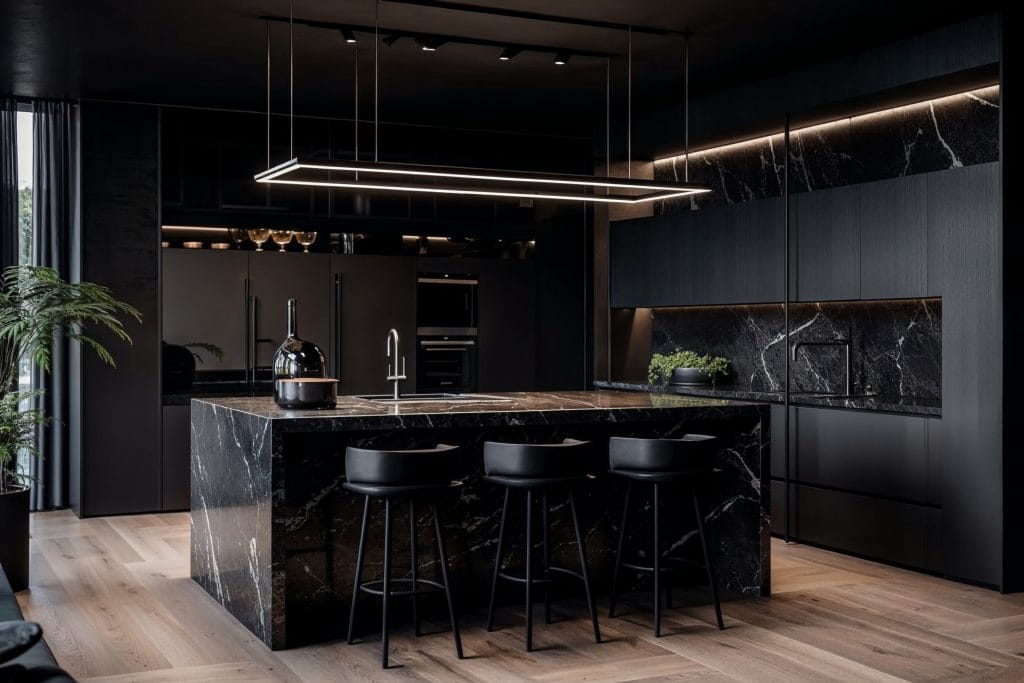 Modern black hidden kitchen design by DECORILLA