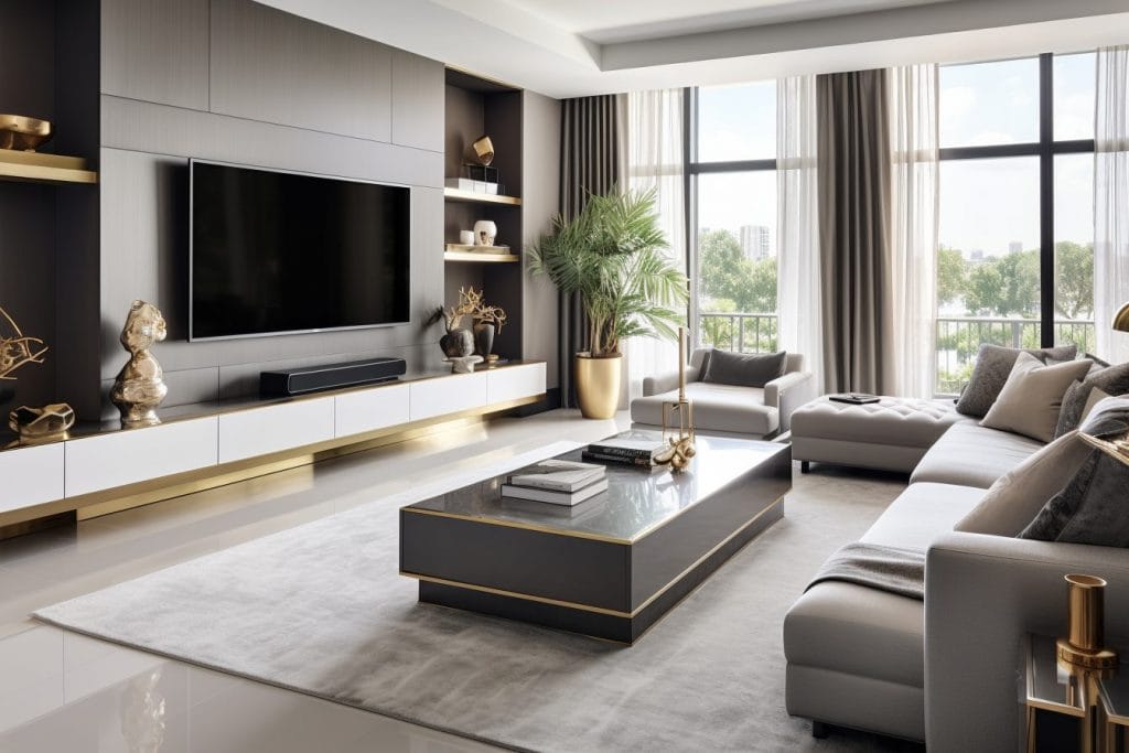 Contemporary living room around the TV decor by DECORILLA