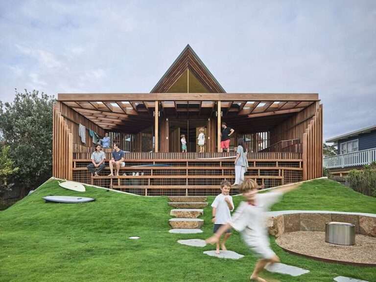 alexander symes revamps kite-like house in australia with solar power and recycled materials