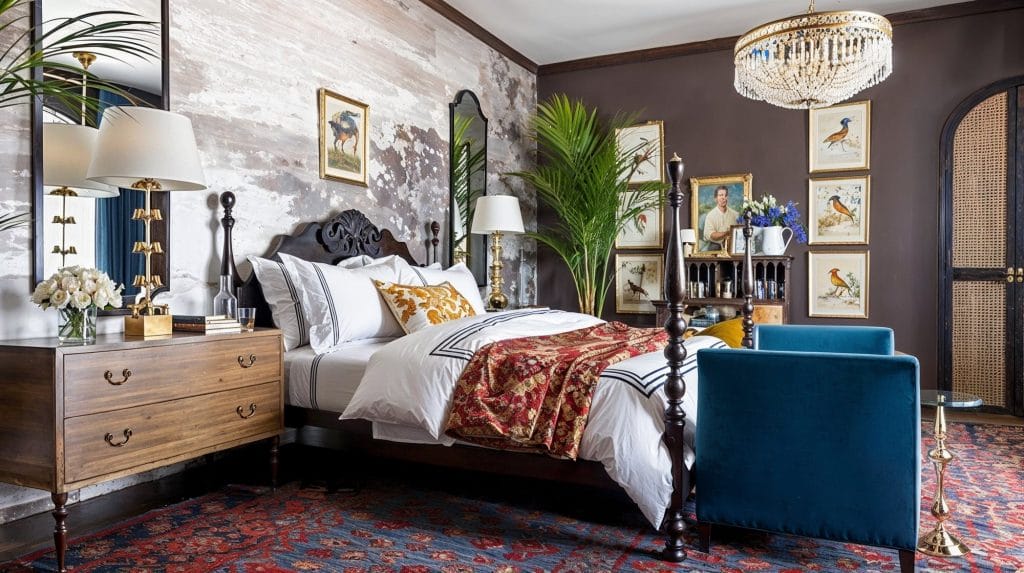 Vintage eclectic bedroom by Decorilla designer, Marya W.