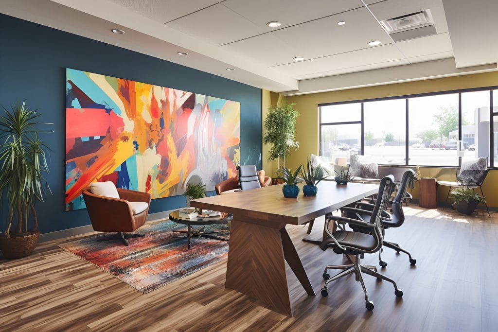 Colorful modern office design ideas by Decorilla