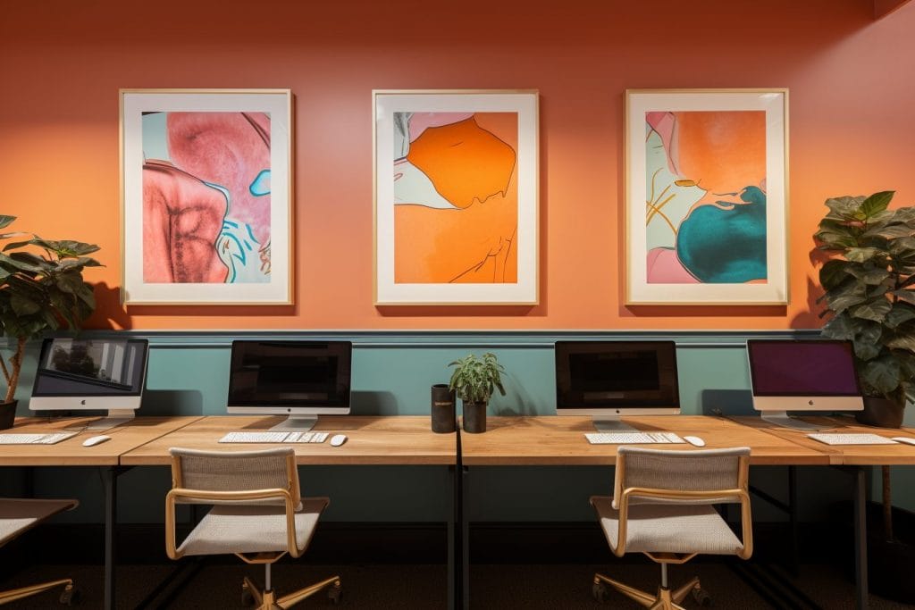 Colorful modern office design ideas by Decorilla