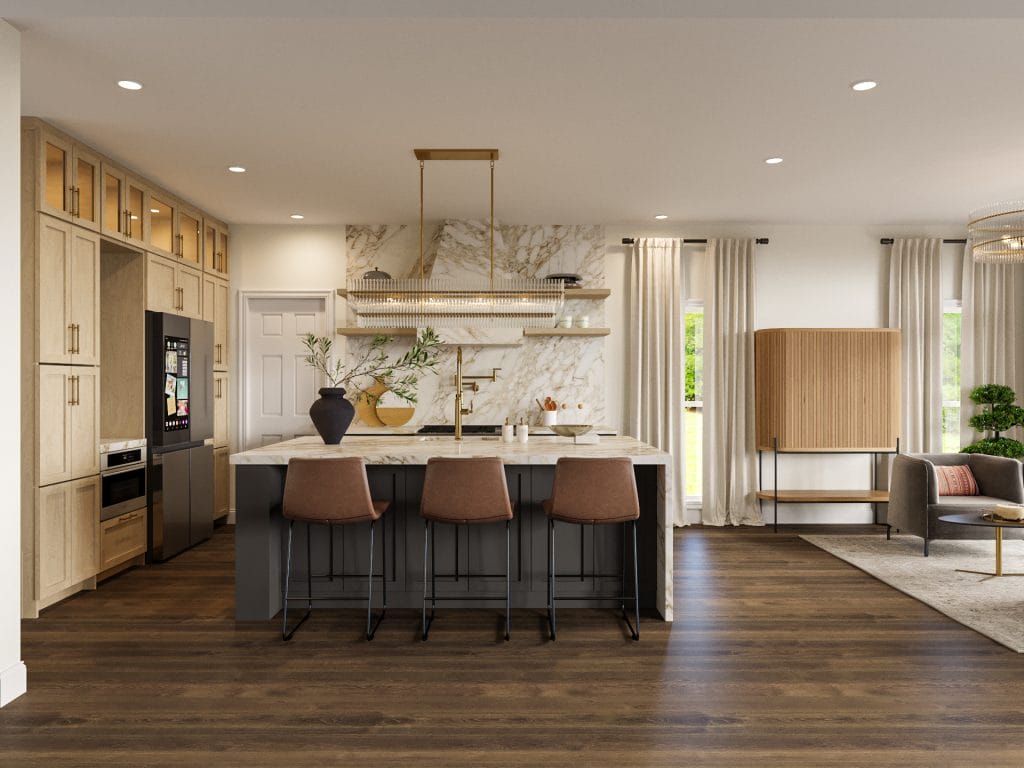 Beautiful kitchen design with a different storage and coffee station option, by Decorilla