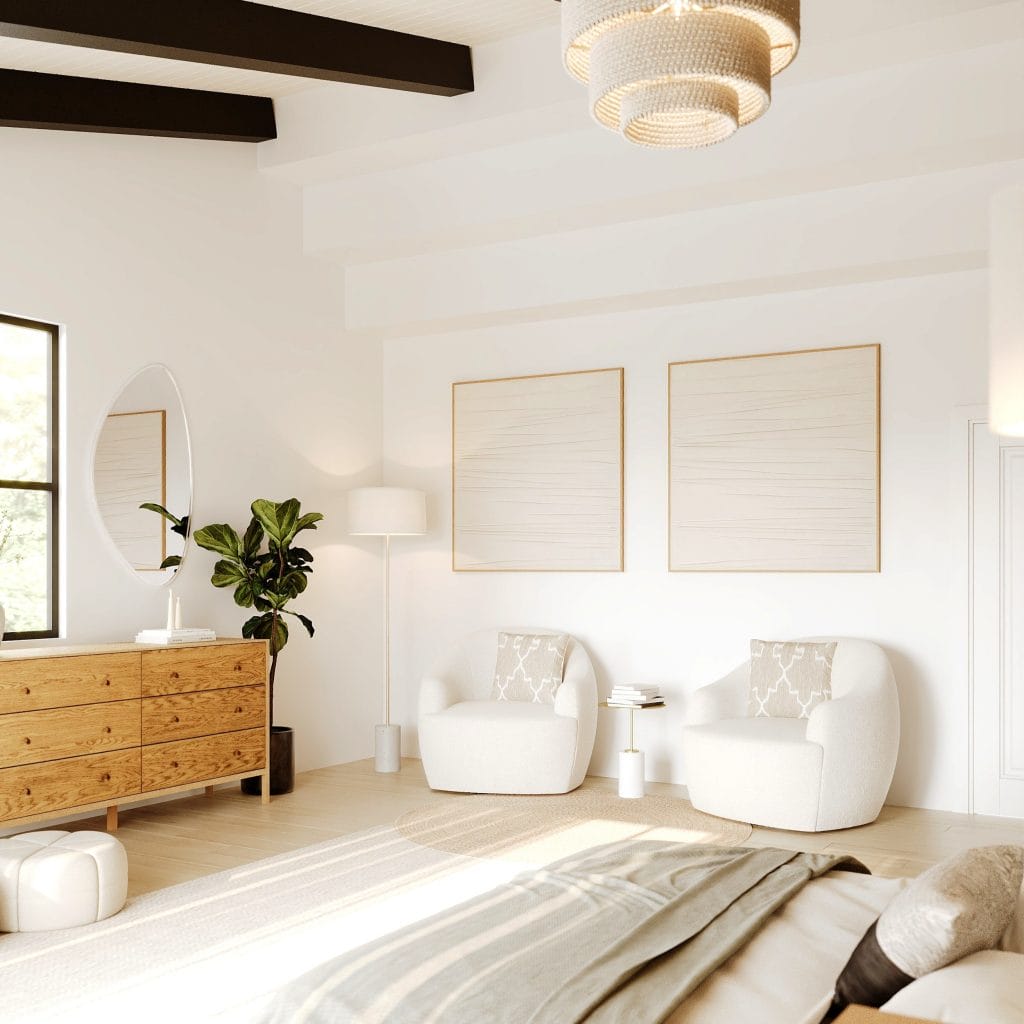 Relaxing bedroom design by Decorilla