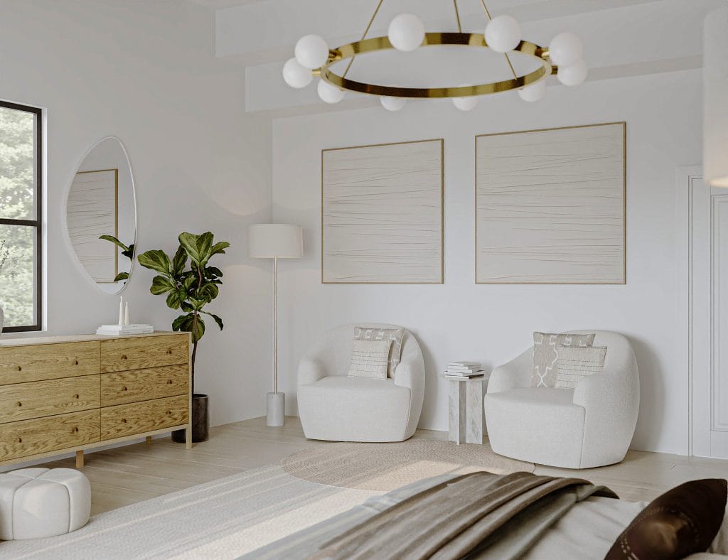 Relaxing bedroom decor with organic wall art by Decorilla